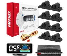 Parkavimo pagalbos sistema LED-GRAF 3D, 8 juodi jutikliai 19 mm, sunkvežimiams AMIO-03195