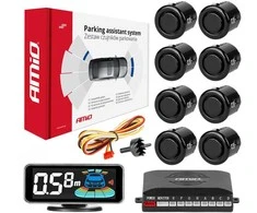 Parkavimo pagalbos sistema LED-GRAF 3D, 8 juodi spalvos jutikliai GOLD 18 mm AMIO-03192