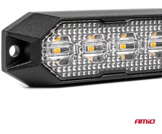 Plokščia LED įspėjamoji blykstės lempa, oranžinė, 4x3W, R65 R10, 12V/24V, IP6K9K AMIO-03929