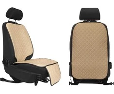Sėdynės apsauga po vaikiška kėdute ir atlošo apsauga nuo vaikų EVAtech ECO - smėlio / juodi kraštai / smėlio siūlės