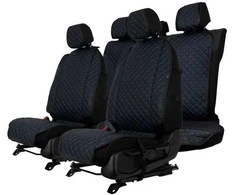 Sėdynės užvalkalų komplektas EVAtech ECO Max, 3 vnt. - juoda / juodi kraštai / mėlynos siūlės