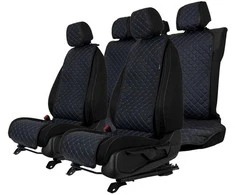 Sėdynės užvalkalų komplektas EVAtech ECO Basic, 3 vnt. - juoda / juodi kraštai / mėlynos siūlės