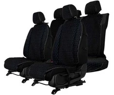 Sėdynės užvalkalų komplektas EVAtech Max, 3 vnt. - juoda / juodi kraštai / mėlynos siūlės