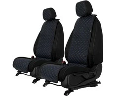 Sėdynių užvalkalai EVAtech ECO Basic, 2 vnt - juoda / juodi kraštai / mėlynos siūlės