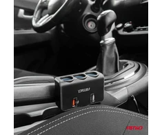 Trijų lizdų prailgintojas su įkrovikliu ir skaitmeniniu ekranu 2x USB-A QC 3.0 12/24V 120W 80 cm AMIO-04364