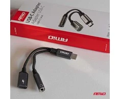USB-C į USB-C + 3,5 mm Mini Jack (mot.) adapteris 10 cm AMIO-04295