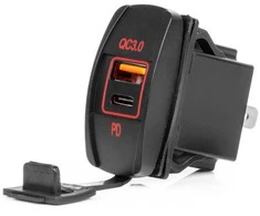 Vandeniui atsparus telefono įkroviklis su raudonu LED apšvietimu, USB + USB C QC3.0 12/24V AMIO-04229