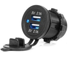 Vandeniui atsparus telefono įkroviklis su mėlynu LED indikatoriumi 4.2A, 2xUSB 12/24V AMIO-04217