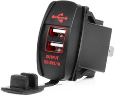 Vandeniui atsparus telefono įkroviklis su raudonu LED apšvietimu, 2xUSB 12/24V AMIO-04228