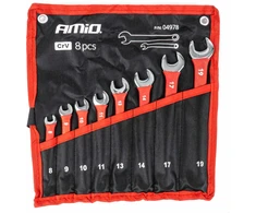 Žiedinių raktų rinkinys, 8–19 mm, CrV, 8 vnt., AMIO-04978