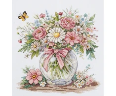 Abris Art Kryželiu siuvinėjimo rinkinys „Gėlių nuotaika“ 21×22 cm, Aida 14, 36 spalvos