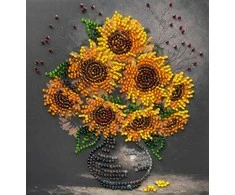 Abris Art Mini karoliukų siuvinėjimo rinkinys „Jaukios saulėgrąžos“ 15x15 cm