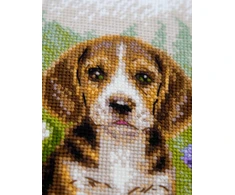 Aine Siuvinėjimo kryželiu rinkinys „Meadow Pup“ – bigliukas pievoje, 20 x 20 cm