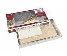 Amati Venecijos Polacca medinis burlaivio modelis 1:150, rinkinys 45 cm