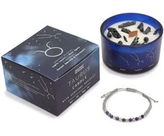 Ancient Wisdom Zodiako kristalų žvakė Jaučiui su apyranke – lapis lazuli, samanų agatas