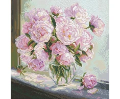 Andriana Kryželių siuvinėjimo rinkinys „Bijūnai prie lango“ 24,5×24,5 cm