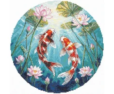 Andriana Kryželių siuvinėjimo rinkinys „Karpiai ir lotosai“ 21,5×21,5 cm, 37 spalvos