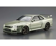 Aoshima Nissan Skyline GT‑R R34 V‑spec II Nür 2002, 1/24 modelis