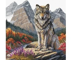 Ava Stitch Iškilus vilkas – kryželiu siuvinėjimo rinkinys 25,5x25 cm
