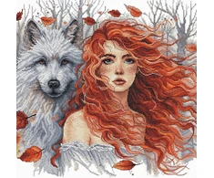 Ava Stitch Kryželiu siuvinėjimo rinkinys „Imbierinė mergaitė ir vilkas“ 32×31 cm Aida 16 ct