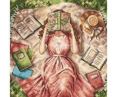 Ava Stitch Kryželiu siuvinėjimo rinkinys „Knygos, gėlės ir svajonės“ 16x16 cm