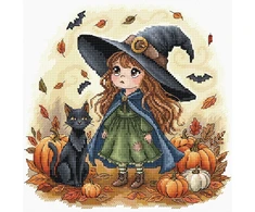 Ava Stitch Siuvinėjimo kryželiu rinkinys „Mažoji rudens ragana“ 17,8 × 17,6 cm