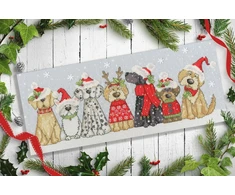 Bothy Threads Kalėdinis siuvinėjimo kryželiu rinkinys „Holiday Hounds“ – šunys, 39x16 cm