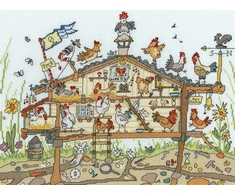 Bothy Threads Siuvinėjimo kryželiu rinkinys „Cut Thru' Hen Home“, 35x26 cm