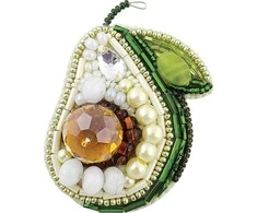 Charivna Mit Karoliukų broškės rinkinys „Avokadas“ su Preciosa kristalais, 5×7 cm