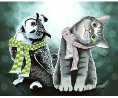 Hobilt Owl and Kitten Deimantinio Paveikslo komplektas CS2571