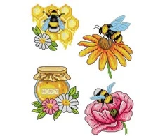 Crafting Spark Siuvinėjimo kryželiu rinkinys „Bitės“ – 14 ct plastikinė drobė, 21 spalva