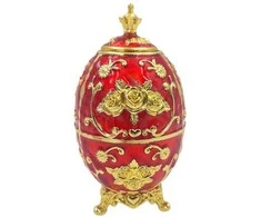 Deco Gifts Raudonas auksinis Fabergé kiaušinis su rožių motyvu – elegantiška dovana