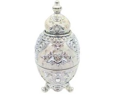 Deco Gifts Elegantiškas balto sidabro Fabergé kiaušinis su rožėmis, atsidarantis