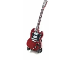 Deco Gifts Mini gitara 15 cm, mahagono – Angus Young stiliaus, kolekcinė su stovu