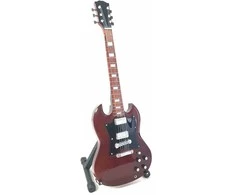 Indominiguitars Kolekcinė mini gitarėlė AC/DC Angus Young stiliaus, mahagonas, stovas