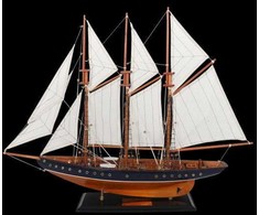 Deco Gifts Medinis burlaivio „Atlantic“ modelis 72 cm – 3 stiebai, lino burės, puiki dovana