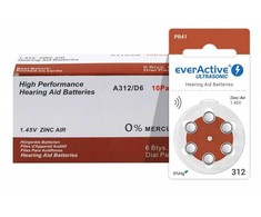 Everactive Ultrasonic 312 PR41 klausos aparatų baterijos, 60 vnt.