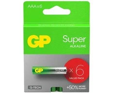 GP Super AAA šarminės baterijos 1.5V, 6 vnt.