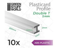 Green Stuff World Žalias Stuff World Žalias Stuff World ABS dvigubas T profilis 2 mm, 10 vnt., 250 mm