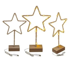 Hobilt Pastatoma metalinė Kalėdų žvaigždė su LED ir mediniu padu, 35 cm