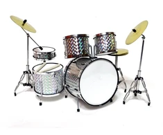 Indominiguitars Dekoratyvinis mini būgnų rinkinys 1:5, sidabrinis chromas, dovana būgnininkui
