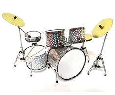 Indominiguitars Dekoratyvinis mini būgnų rinkinys 1:5, sidabrinis chromas, dovana būgnininkui