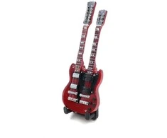 Indominiguitars Mini gitara 15 cm, raudonmedžio – Jimmy Page stilius, kolekcinė su stovu