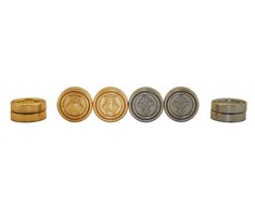 Italfama Auksinės/sidabrinės metalinės florentietiško stiliaus šaškių figūros, diametras: 4,5cm.