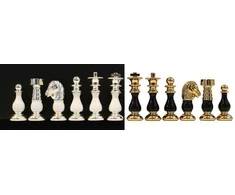 Italfama Klasikinės prancūziško stiliaus žalvarinės/medinės šachmatų figūros. Aukštis: 7,5cm., diametras: 2,6cm.