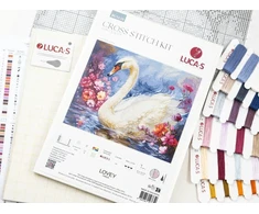 luca S Gulbės siuvinėjimo kryželiu rinkinys 35x29 cm – Aida16, 62 spalvos