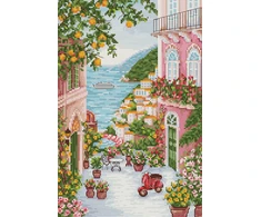 luca S Kryželiu siuvinėjimo rinkinys Positano, 17,5x26 cm – 32 spalvos, Aida 16