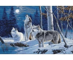 luca S Siuvinėjimo kryželiu rinkinys „Vilko staugimas prie žiemos mėnulio“ 52x35 SG727
