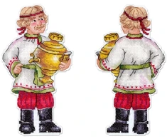 MP Studia Velykinis siuvinėjimo rinkinys kryželiu „Šventinis samovaras“, 17x9 cm