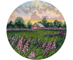 Oven Kryželiu siuvinėjimo rinkinys „Rožiniai toliai“ 25×25 cm, 16 ct drobė